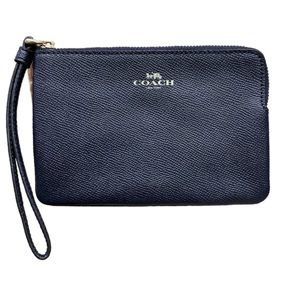 Coach Handbags - Coach Crossgrain Leather Corner Zip Wristlet Wallet Midnight Blue